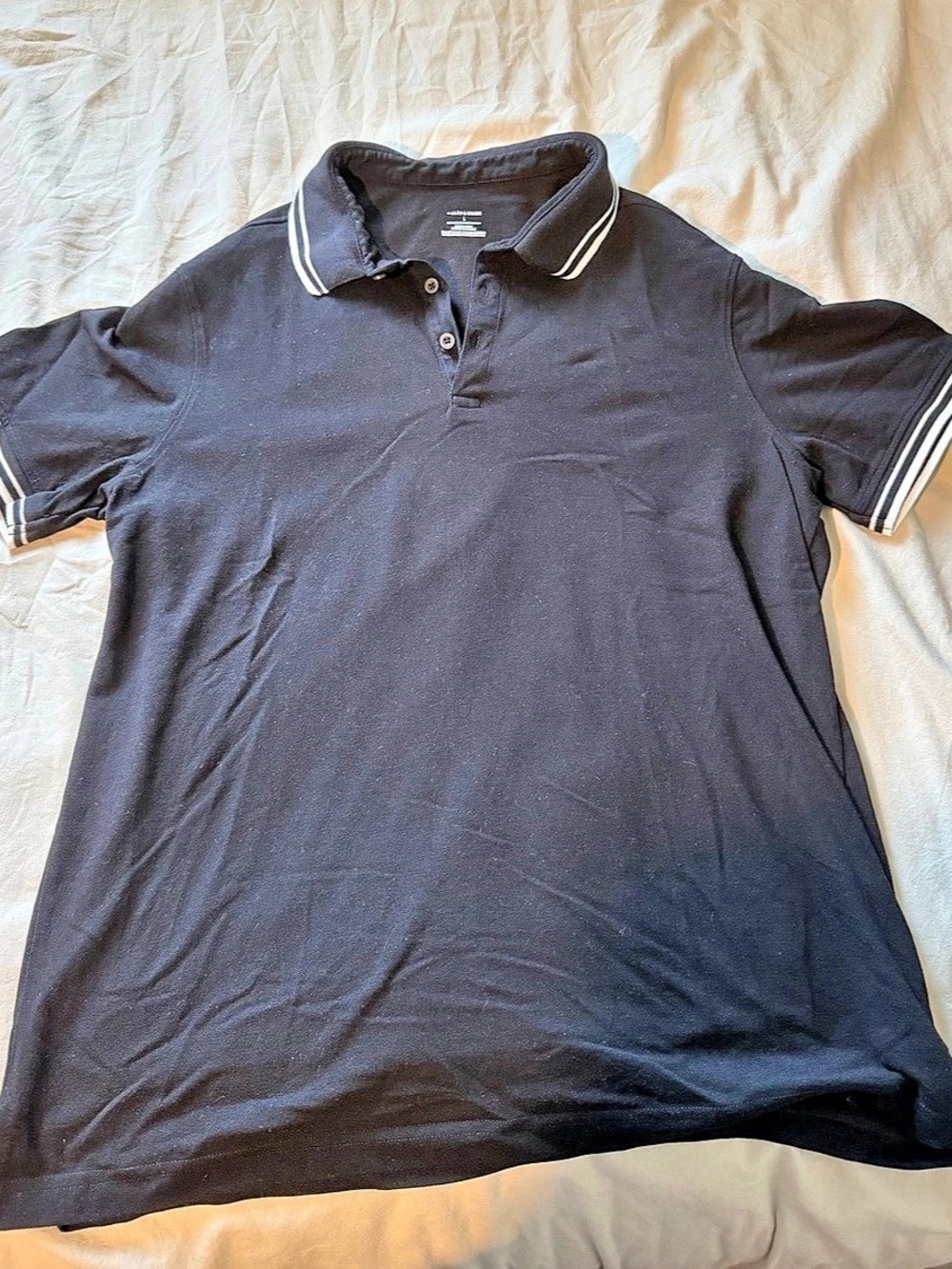14th & Union Striped Trim Polo in Black Size Large